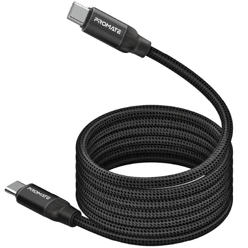 Кабель Promate Springy USB-C до USB-C 60W Power Delivery 1.2 м Black (springy.black)