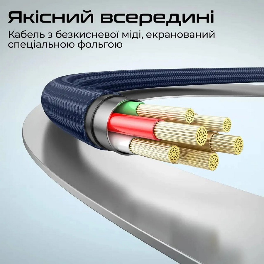 Кабель Promate Springy USB-C Power Delivery 1.2 м Blue (springy.blue) Підсвітка False