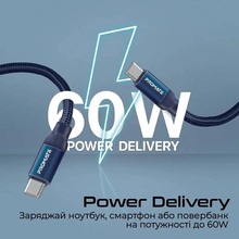 Кабель Promate Springy USB-C Power Delivery 1.2 м Blue (springy.blue)