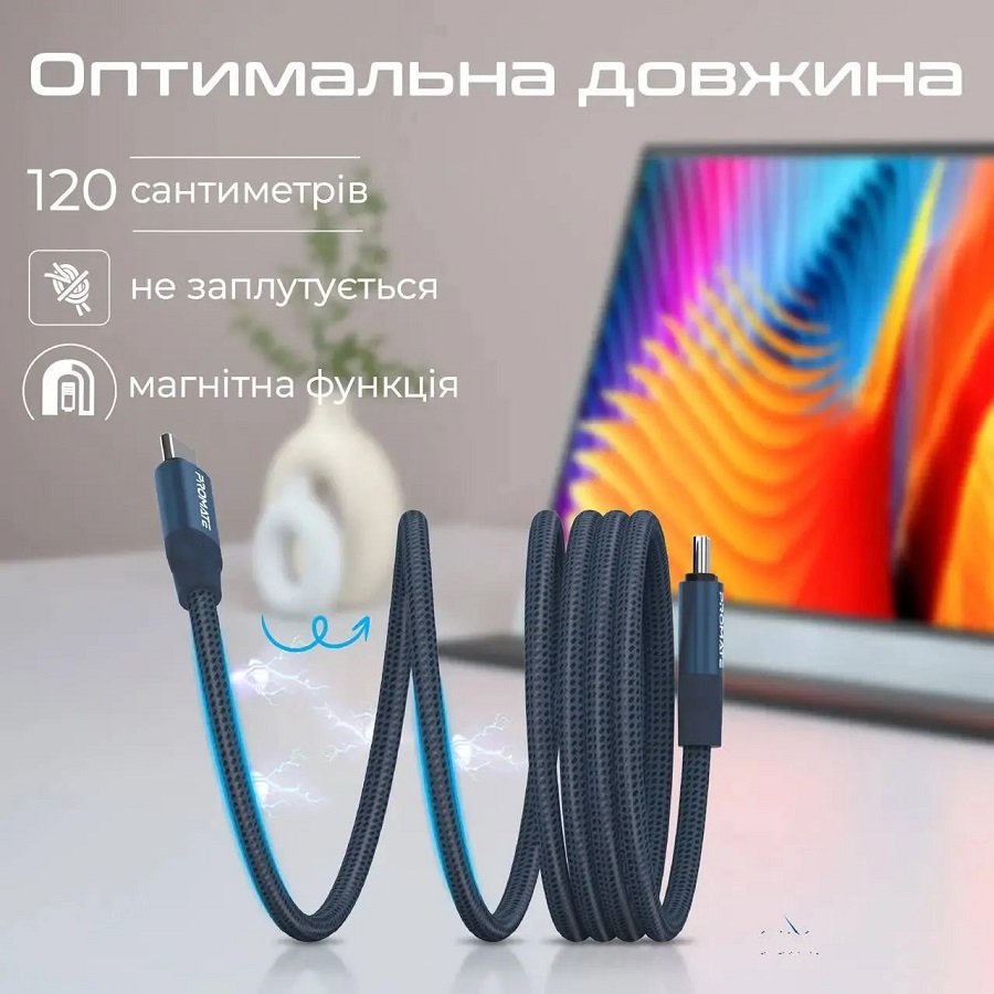 Фото Кабель Promate Springy USB-C Power Delivery 1.2 м Blue (springy.blue)