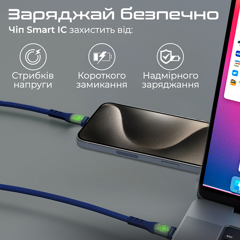 Зовнішній вигляд Кабель PROMATE transline-cc200 USB Type-C - USB Type-C Navy 2 м (transline-cc200.navy)