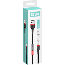 Кабель ColorWay USB - Type-C (PVC - red head) 2.4А 1 м Black (CW-CBUC064-BK)
