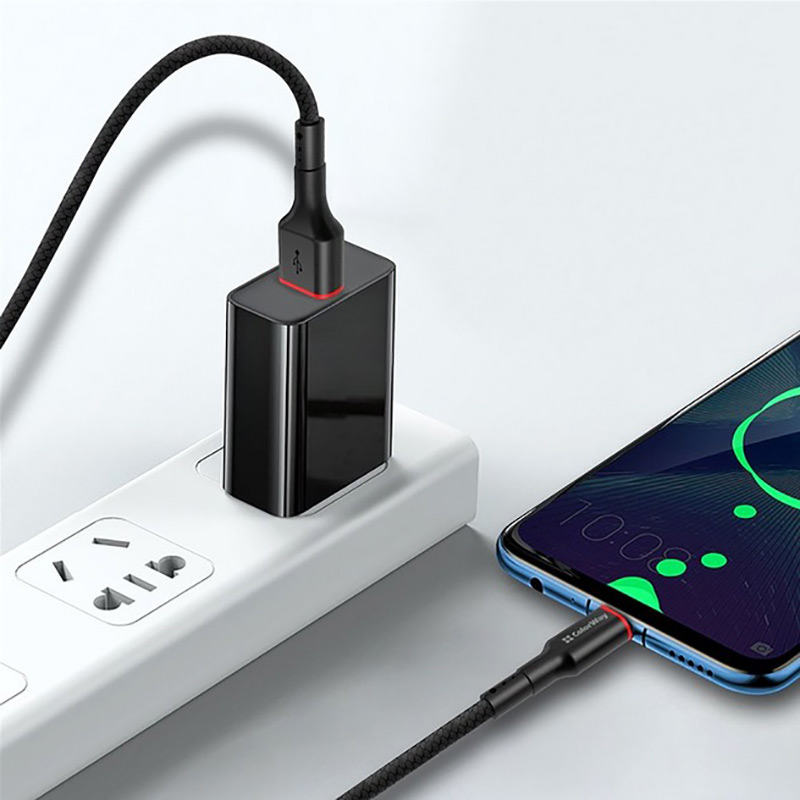 Фото 4 Кабель ColorWay USB - Type-C (PVC - red head) 2.4А 1 м Black (CW-CBUC064-BK)