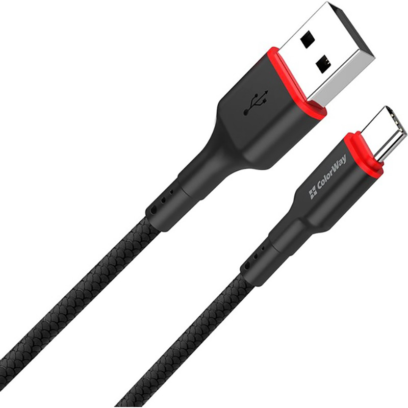 Кабель ColorWay USB - Type-C (PVC - red head) 2.4А 1 м Black (CW-CBUC064-BK) Кабель ColorWay USB - Type-C (PVC - red head) 2.4А 1 м Black (CW-CBUC064-BK)