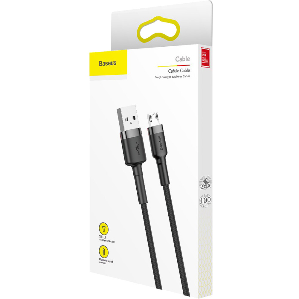 Внешний вид Кабель BASEUS Cafule Cable USB - Micro-USB 2.4A 1m Black/Gray (CAMKLF-BG1)