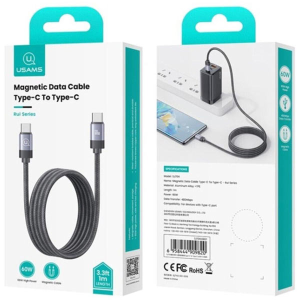 Фото 4 Кабель USAMS USB Type-C-Type-C 60W 1м (US-SJ704)