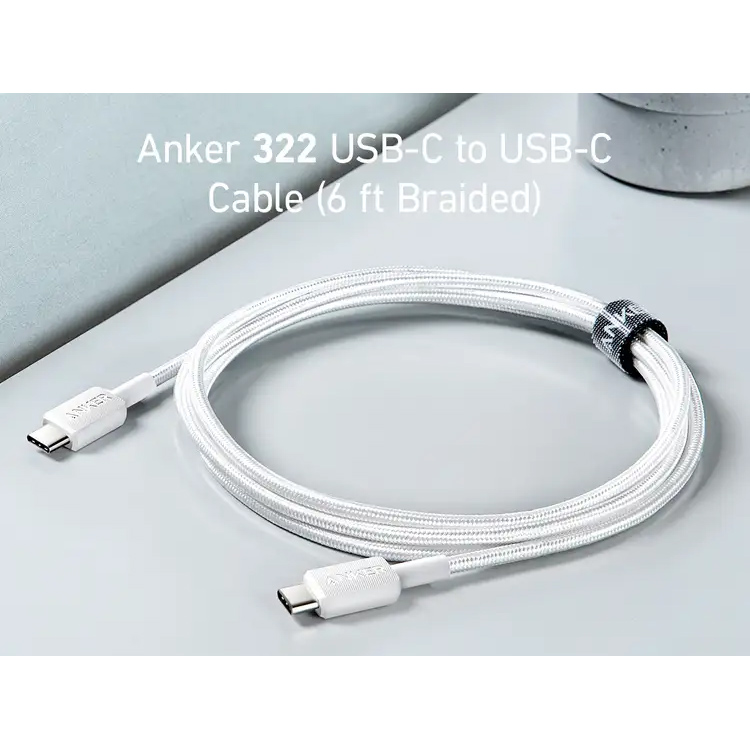 Кабель ANKER 322 USB-C to USB-C 0.9m Nylon White (A81F5H21/A81F5G21) Подсветка False