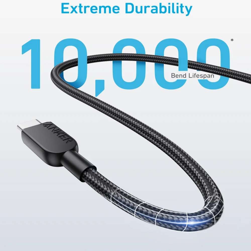 Кабель ANKER 310 USB-C to USB-C 1.8 m Nylon Black (A81D6H11) Підсвітка False