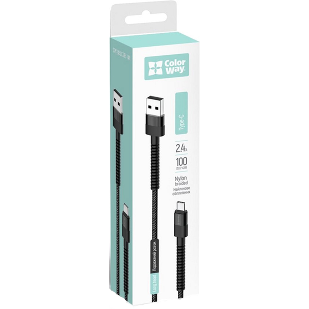 Внешний вид Кабель COLORWAY USB - USB Type-C 2.4А 1м Вlack (CW-CBUC063-BK)