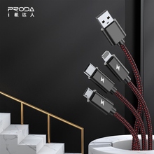 Кабель 3 в 1 PRODA PD-B65th Lightning Type-C Micro USB 2А красный