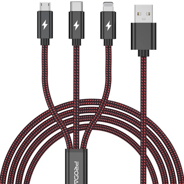 Кабель 3 в 1 PRODA PD-B65th Lightning Type-C Micro USB 2А червоний