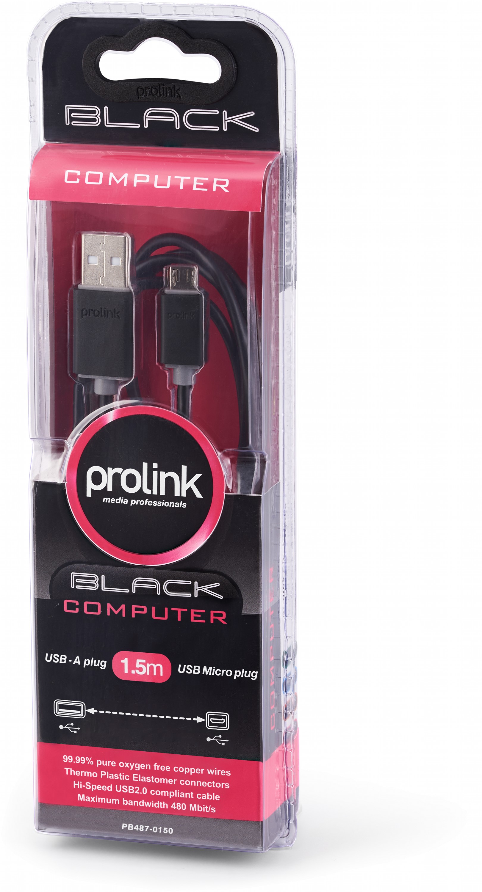 Кабель ProLink USB-A 2.0 - USB Micro 1.5 м Black (PB487-0150) Підсвітка False