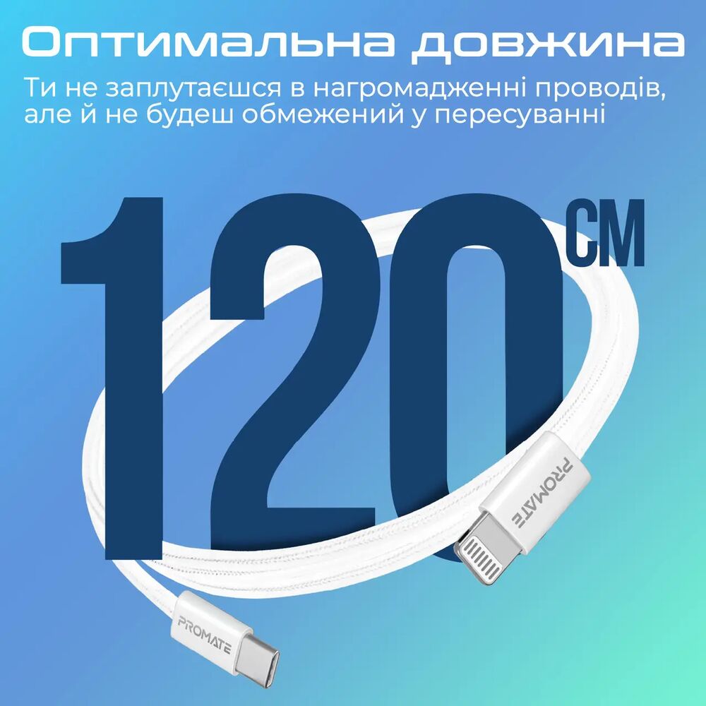 Фото Кабель PROMATE USB Type C - Lightning 1.2 м White (ecoline-ci120 white)