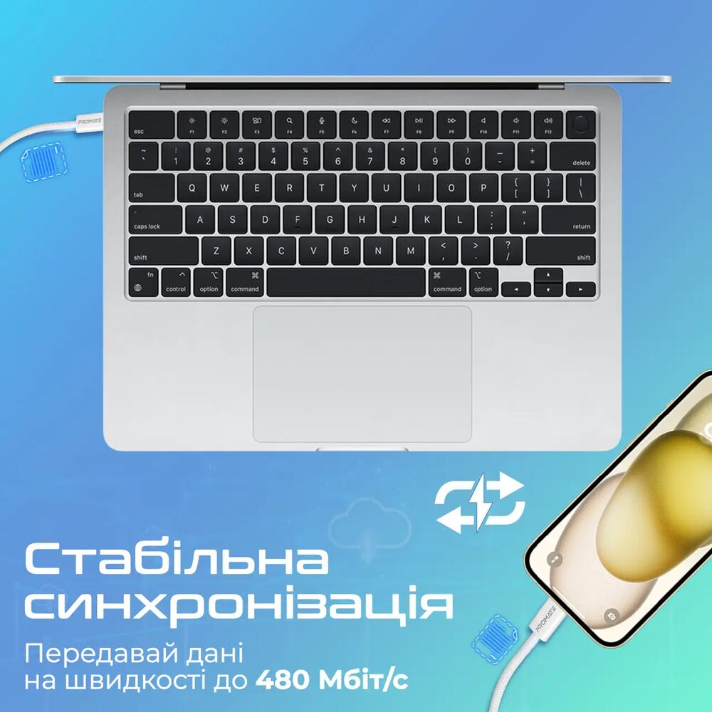 Кабель PROMATE USB Type C - Lightning 1.2 м White (ecoline-ci120 white) Довжина 1.2