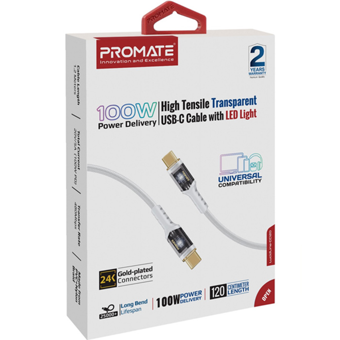 Фото Кабель PROMATE USBType-C-USBType-C 2 м (lucidline-cc200.white)