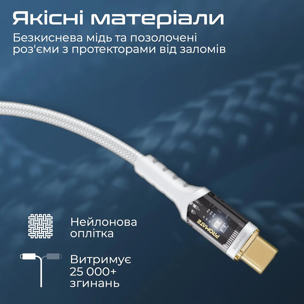 Кабель PROMATE Lucidline-CC120 USB Type-C - USB Type 1.2 м White (lucidline-cc120.white) Длина 1.2