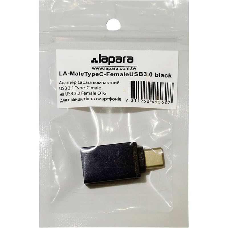 Переходник LAPARA USB - USB Type-C Black (LA-MaleTypeC-FemaleUSB3.0 black) Подсветка False