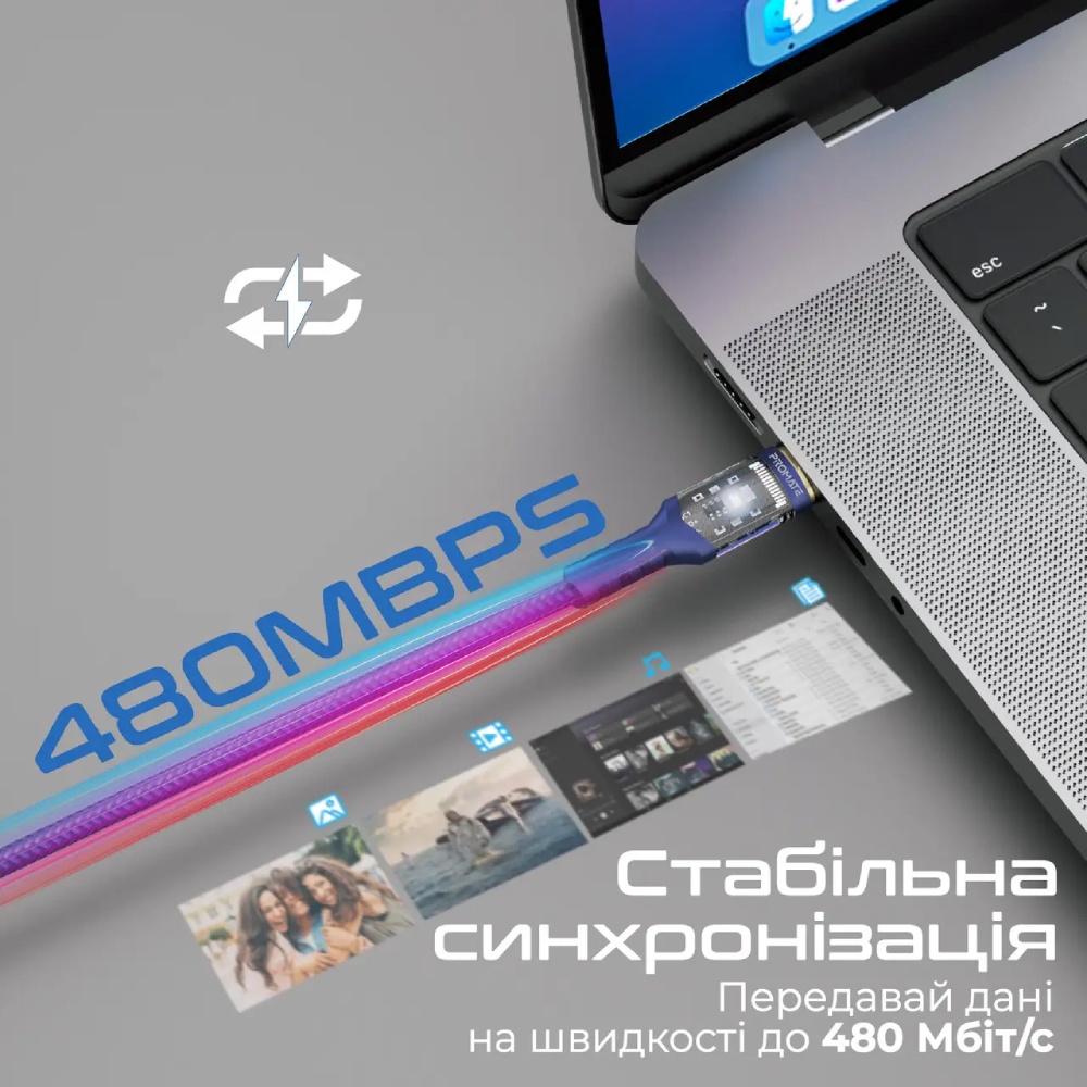 Кабель PROMATE USB Type-C - USB Type-C 2 м Navy (lucidline-cc200.navy) Тип USB Type-С - USB Type-С