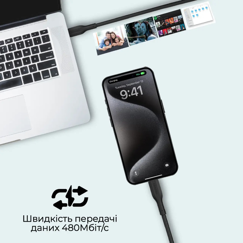 Комплект кабелів PROMATE USB Type-C - USB Type-C 60W Power Delivery 0.3 м/1.2 м/2 м Black (cablekit-cc black) Підсвітка False