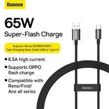 Кабель BASEUS Superior Series SUPERVOOC Fast Charging Data Cable USB to Type-C 65W 1m Black (CAYS000901)