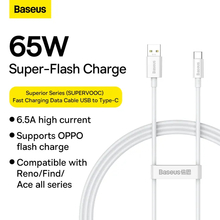 Кабель BASEUS Superior Series SUPERVOOC Fast Charging Data Cable USB to Type-C 65W 1m White