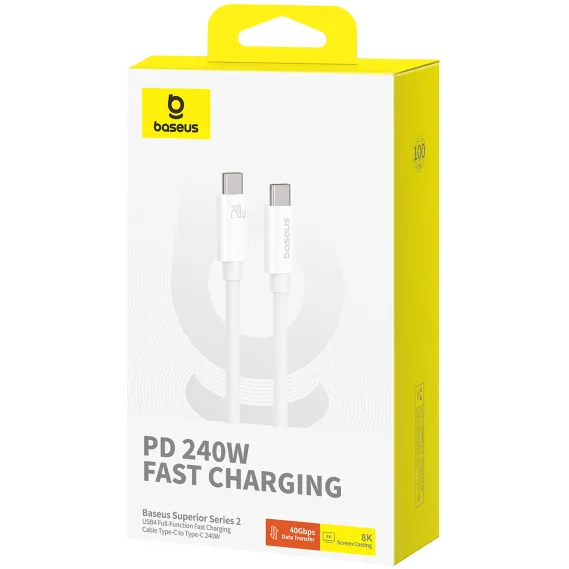 Кабель Baseus Superior 2 Series Fast Charging Data Cable Type-C to Type-C 240W 1.8m White (P10365200211-05) Подсветка False