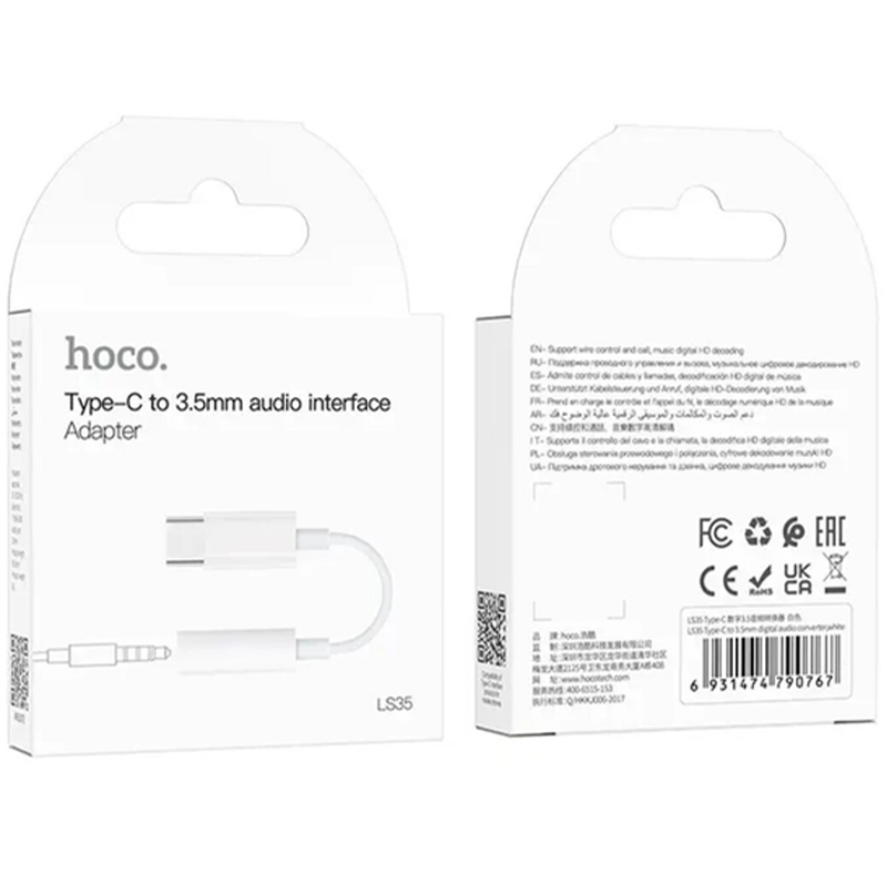 Внешний вид Кабель HOCO LS35 Type-C to 3.5mm White (6931474790767)