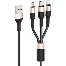 Кабель HOCO X26 USB - Micro USB/Lightning/Type-C 2A 1м Black+Gold