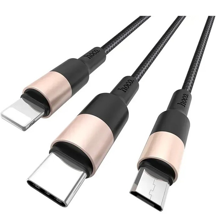Кабель HOCO X26 USB - Micro USB/Lightning/Type-C 2A 1м Black+Gold Додатково обплетення кабелю