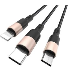 Кабель HOCO X26 USB - Micro USB/Lightning/Type-C 2A 1м Black+Gold