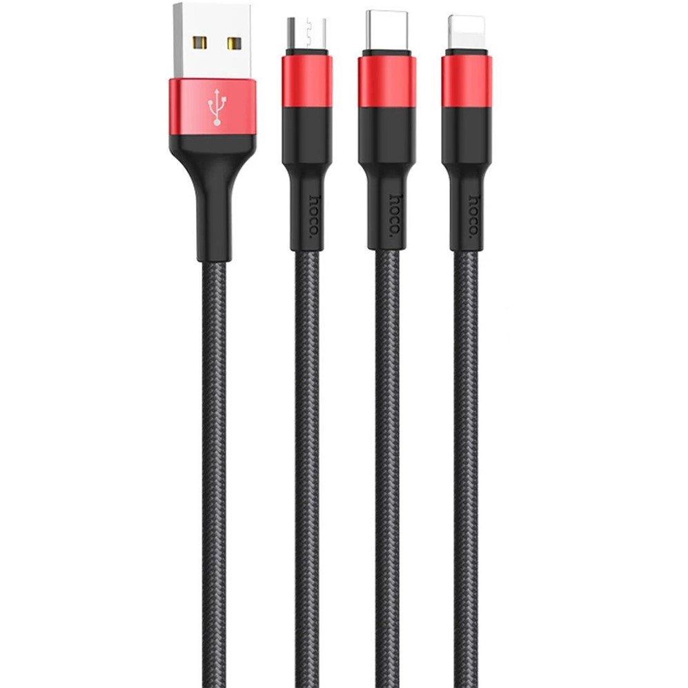 Кабель HOCO X26 USB - Lightning/microUSB/Type-C 3in1 1м Black/Red Додатково обплетення кабелю