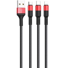 Кабель HOCO X26 USB - Lightning/microUSB/Type-C 3in1 1м Black/Red