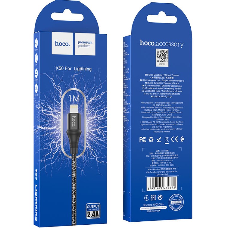 Кабель HOCO X50 USB - Lightning 2.4A 1м Black Тип USB - Lightning