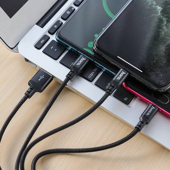 Кабель HOCO X14 USB - Lightning/Micro-USB/USB Type-C 1 м Black (6931474719157) Підсвітка False