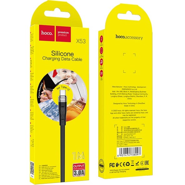 Кабель HOCO X53 USB to Type-C 3A 1 м Black (6931474738097) Длина 1