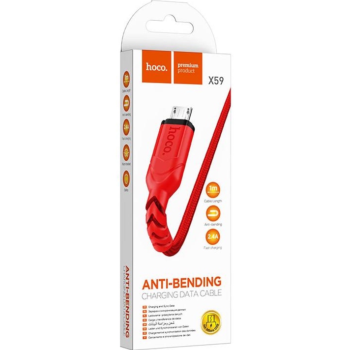 Кабель HOCO X59 USB to Micro 2.4A 1 м Red (6931474744906) Длина 1