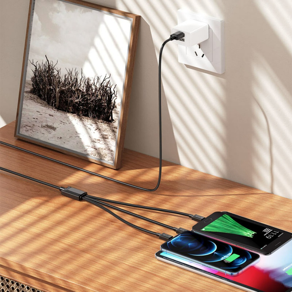 Фото 4 Кабель HOCO X74 USB to iP+Type-C+Micro 2A PVC PVC 1 м Black (6931474767363)