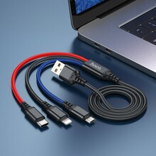 Кабель HOCO X76 USB to iP+Type-C+Micro 2A 1 м Black+Red+Blue (6931474768636)