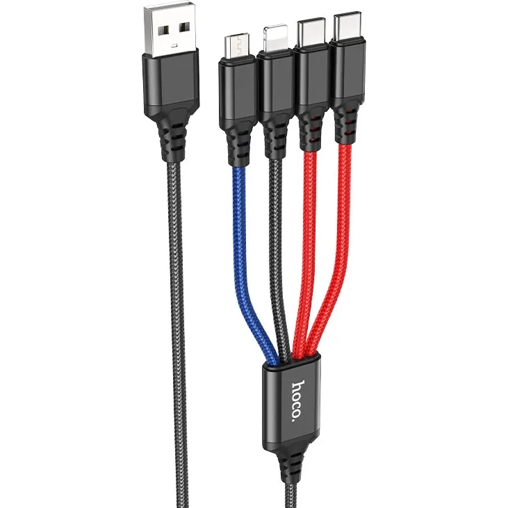 Кабель HOCO X76 USB до iP+Type-C+Type-C+Micro 2A 1 м Black+Red+Blue (6931474768650)