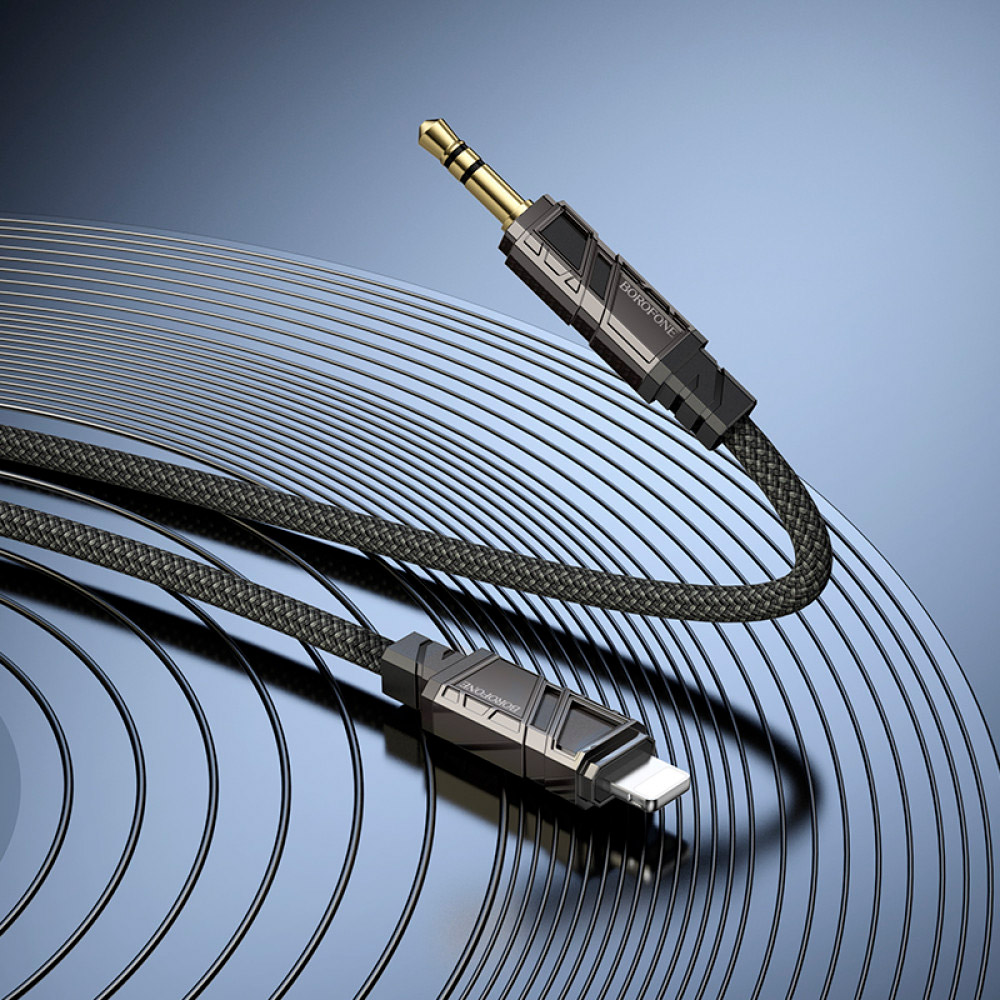 Зовнішній вигляд Перехідник BOROFONE BL22 Dignity Digital Audio Conversion Cable Lightning - AUX 1м Black (6941991117749)