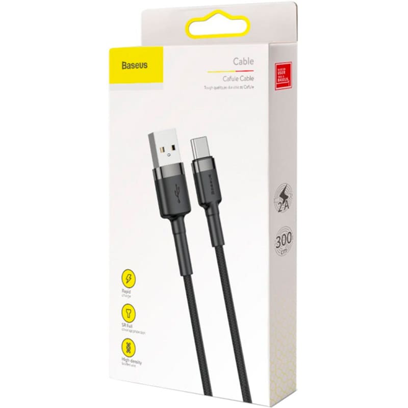Фото Кабель BASEUS Cafule Cable USB - USB Type-C 3 м Grey/Black (CATKLF-UG1)