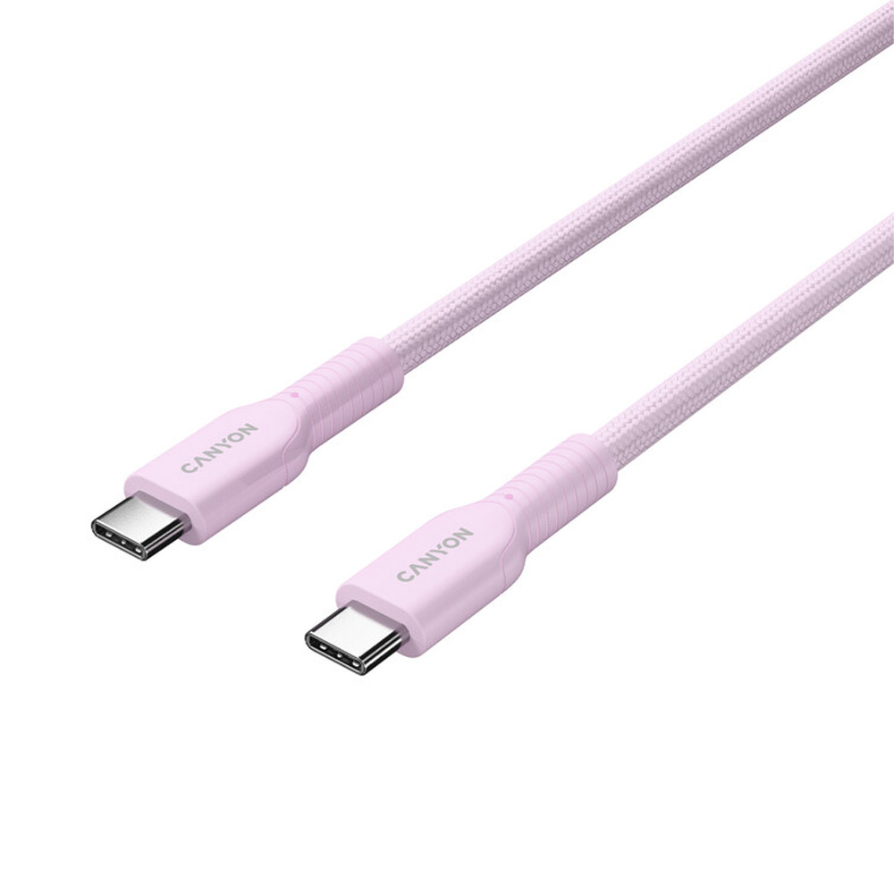 Кабель CANYON OnWire 60CL USB Type-C-USB Type-C 60W COLOR Braided 1м Pink (CND-CCAP60AB10PK) Довжина 1
