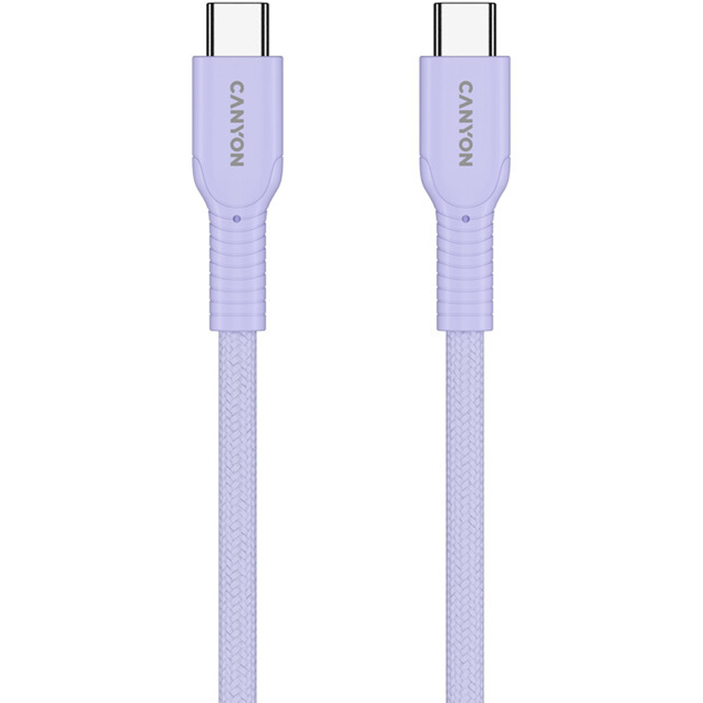 Кабель CANYON OnWire 60CL USB Type-C-USB Type-C 60W COLOR Braided 1м Purple (CND-CCAP60AB10PU) Тип USB Type-С - USB Type-С