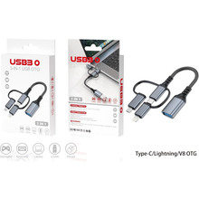 Адаптер XOKO 3 в 1 OTG USB 3.0 - Type-C, micro USB, 60W, 11cm (XK-AC-155)