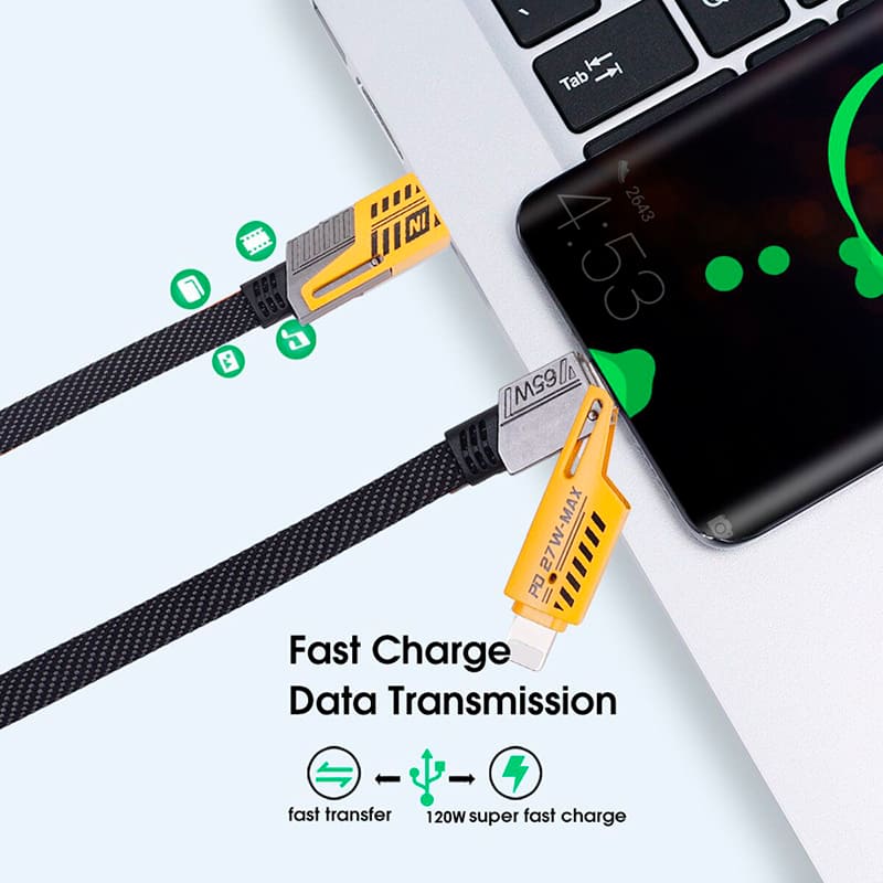 Фото Кабель WUW X207 4 in 1 USB - Lightning/micro-USB/USB Type-З 65W 1 м Black (6972573336524)