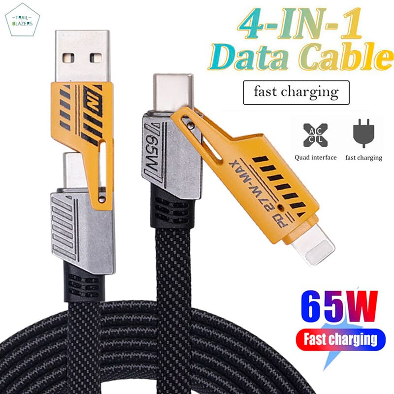 Зовнішній вигляд Кабель WUW X207 4 in 1 USB - Lightning/micro-USB/USB Type-З 65W 1 м Black (6972573336524)