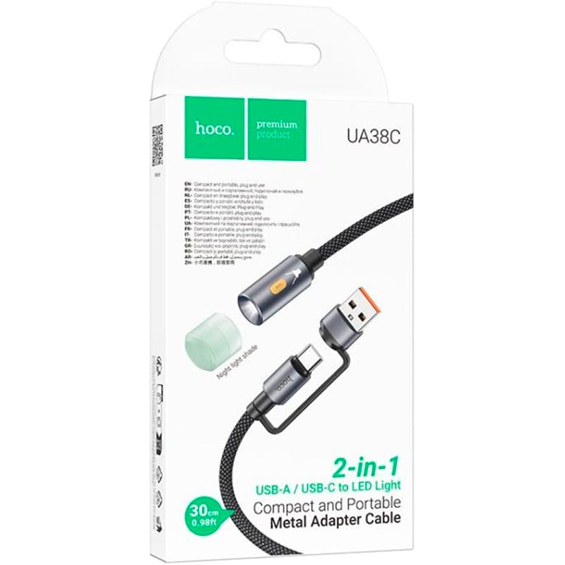 Кабель-светильник HOCO UA38C 2 in 1 USB - USB Type-C LED 0.3 м Black (6942007647755) Тип USB - USB Type-С