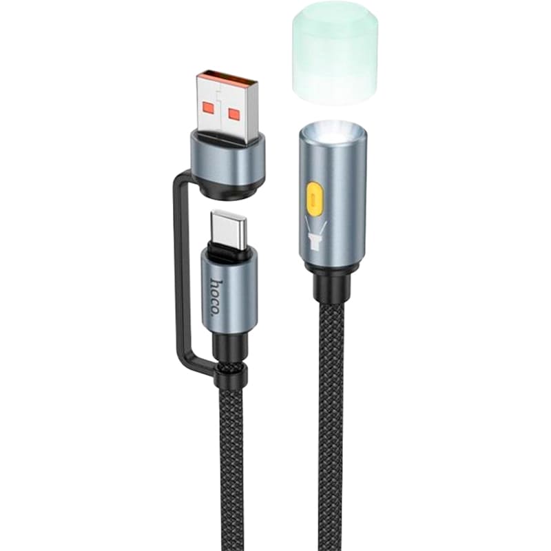 Кабель-светильник HOCO UA38C 2 in 1 USB - USB Type-C LED 0.3 м Black (6942007647755)