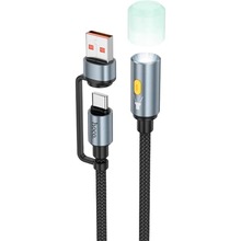 Кабель-светильник HOCO UA38C 2 in 1 USB - USB Type-C LED 0.3 м Black (6942007647755)
