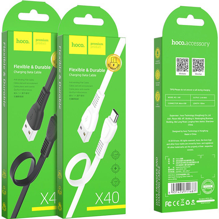 Кабель HOCO X40 USB to Micro 2.4A 1 м Black (6931474711670) Длина 1